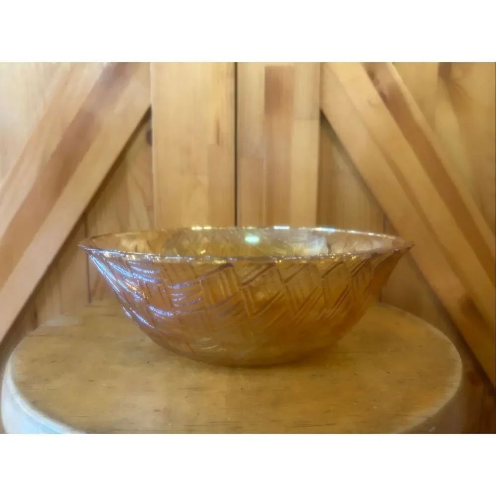 Vintage Indiana Glass Marigold Carnival Glass Basket Weave Serving Bowl (6065)